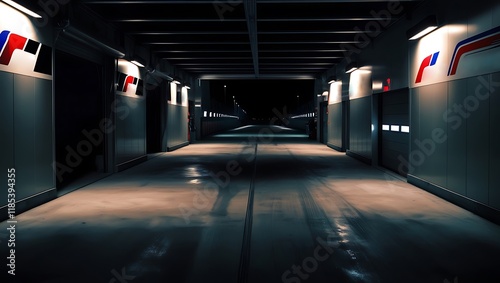 Wallpaper Mural Empty interior garages in race circuit. Night time Torontodigital.ca