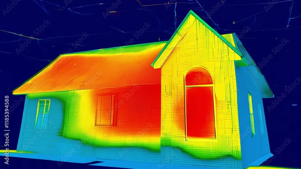 Thermal imaging detecting heat loss from house