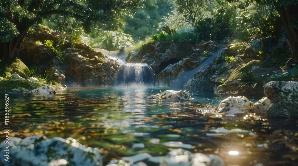 custom made wallpaper toronto digitalA clear, fresh mountain spring water flowing into a pristine stream, surrounded by lush greenery and rocks