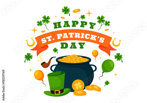 Happy St. Patrick's Day Vector Illustration on March 17 Featuring Golden Coins, a Green Hat, Beer, and Shamrocks in a Flat Style Cartoon Background