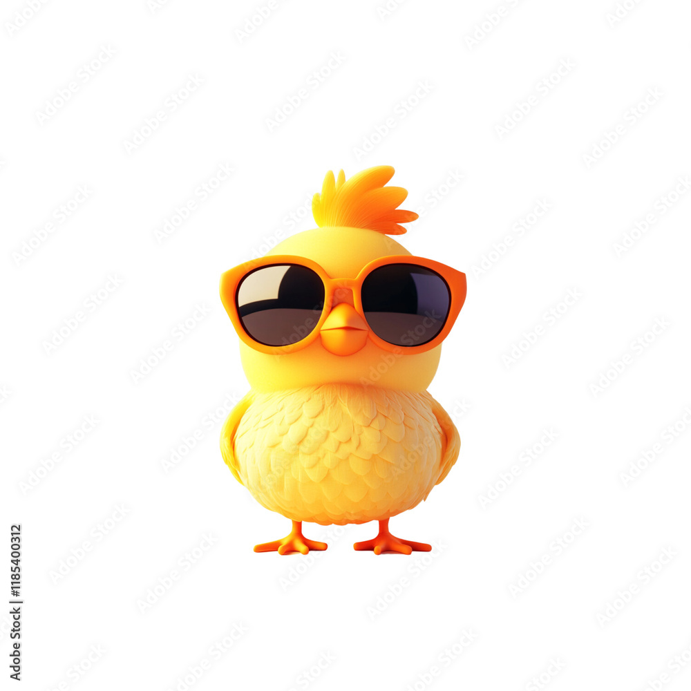 Naklejka premium Cute yellow chick wearing sunglasses, exuding fun and playful vibe