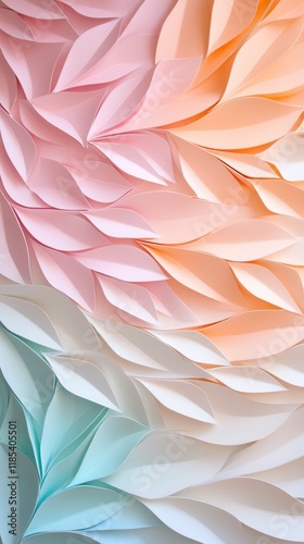 Abstract pastel paper art with leaf patterns in soft colors