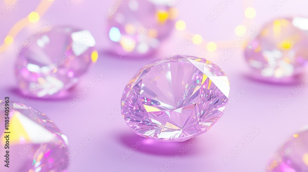 Sparkling pink gemstones on a soft pink background with bokeh lights Sparkling pink gemstones on a soft pink background with bokeh lights