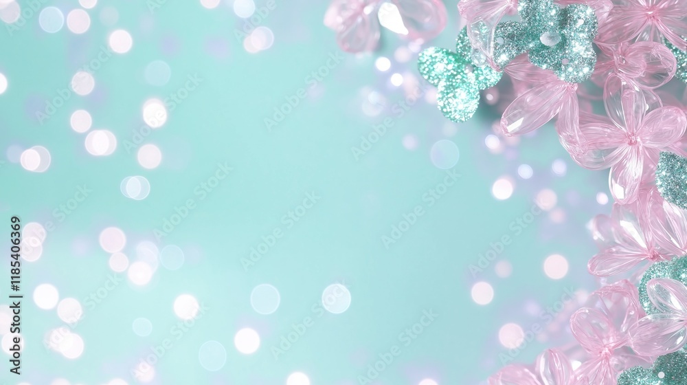 Pastel floral background with glitter flowers and bokeh lights Pastel floral background with glitter flowers and bokeh lights
