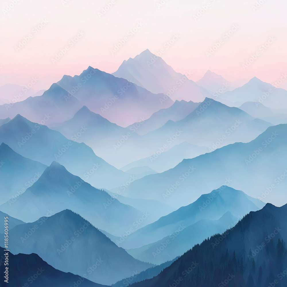 Fototapeta premium Mystical Mountain Peaks in Misty Tranquility