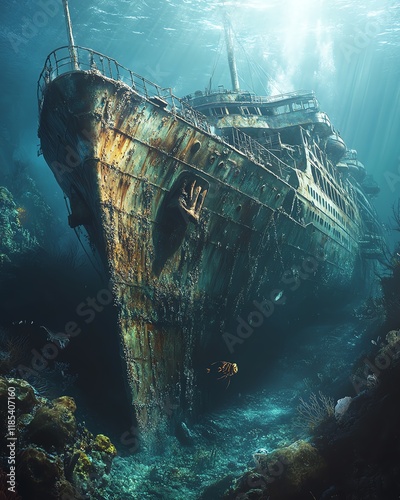 An eerie vintage ocean liner wreck