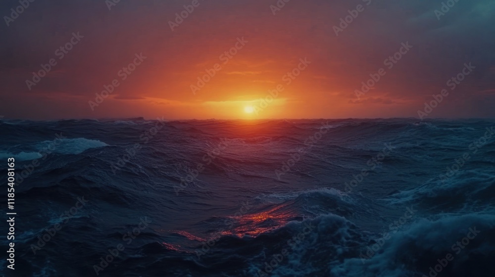 Dramatic ocean sunset with waves. Dramatic ocean sunset with waves.