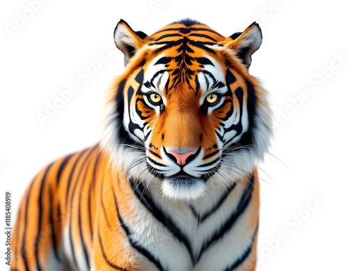 Majestic Tiger Portrait: Intense Gaze, Vibrant Stripes, Realistic Style photo