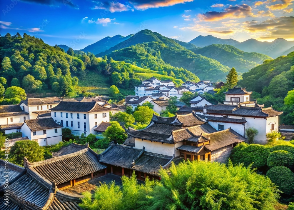 Stunning High-Definition Huizhou Landscape: Serene Mountains, Ancient Architecture, and Lush Greenery Stunning High-Definition Huizhou Landscape: Serene Mountains, Ancient Architecture, and Lush Greenery