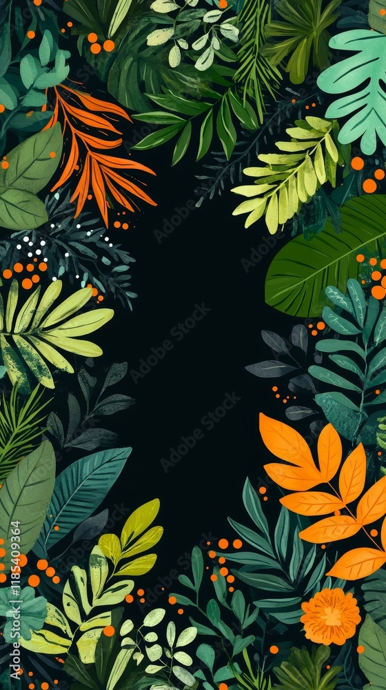 Lush Tropical Foliage Frame with Central Dark Void Lush Tropical Foliage Frame with Central Dark Void