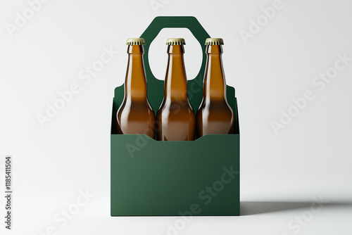 Illustration model of beer bottle packaging box design for storage with 3D paper material, white background photo