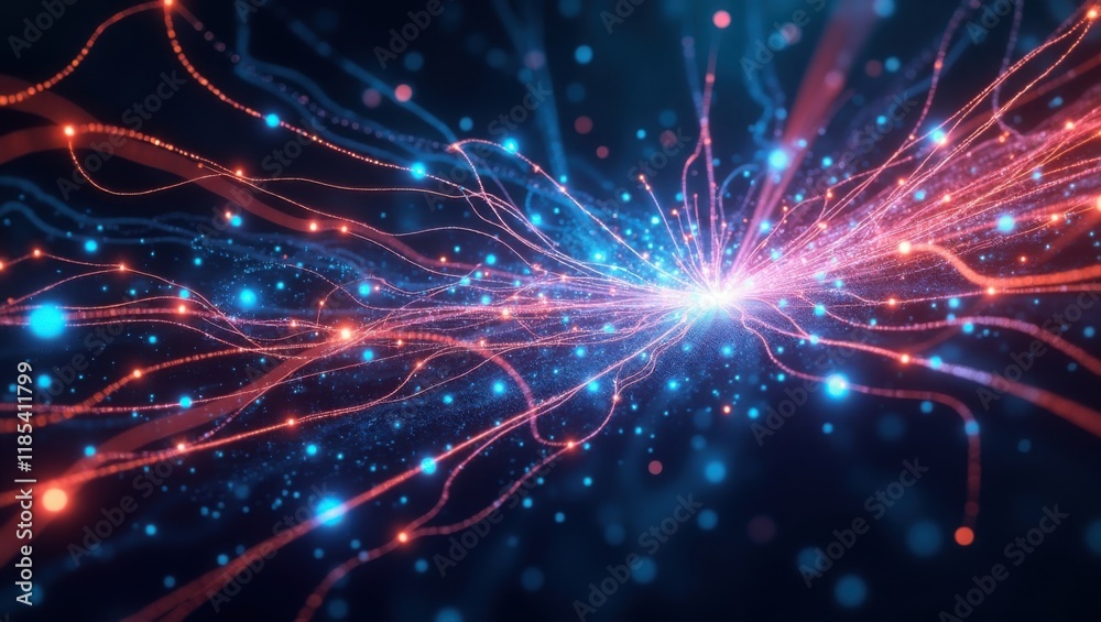 Fototapeta premium Dynamic Glowing Waves of Particles Representing Futuristic Energy, Data Flow, and Quantum Innovation.