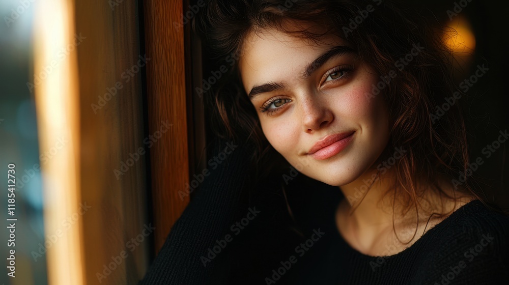 A woman with brown hair and a black sweater is smiling at the camera A woman with brown hair and a black sweater is smiling at the camera