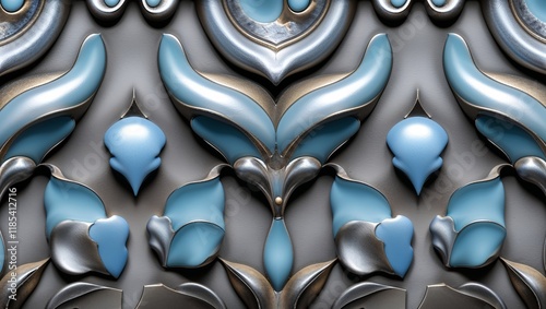 Silver and Light Blue Decorative Wall Pattern with Curvilinear Shapes and Elegant Style photo