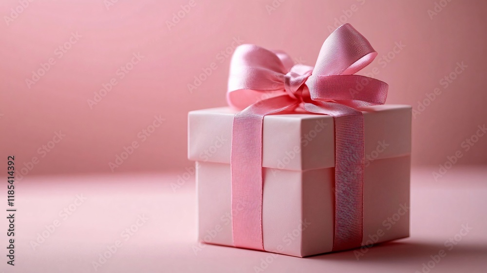 Fototapeta premium A beautifully wrapped gift box in pastel pink, ideal for Valentine's Day, birthdays, or baby showers. Perfect for invitations, greeting cards, and social media posts.