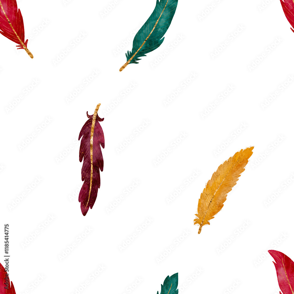 Fototapeta premium A Pattern of Colorful Feathers Set Against a Crisp White Background for Visual Appeal