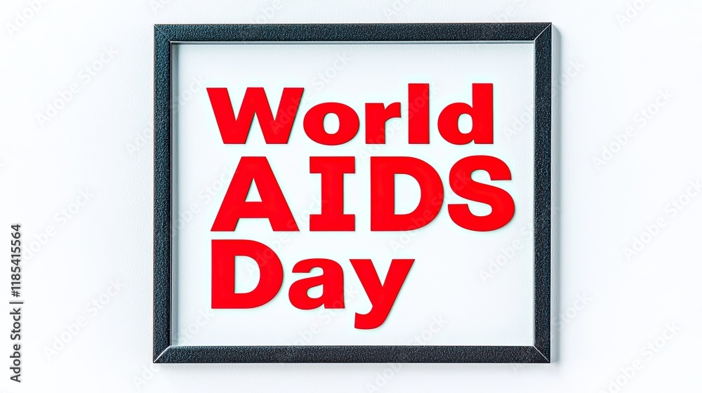 Framed message promoting World AIDS Day with bold red text on a white background. Framed message promoting World AIDS Day with bold red text on a white background.