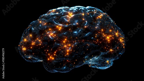 Illuminated Brain: A Dark Blue and Orange Neural Network Visualization