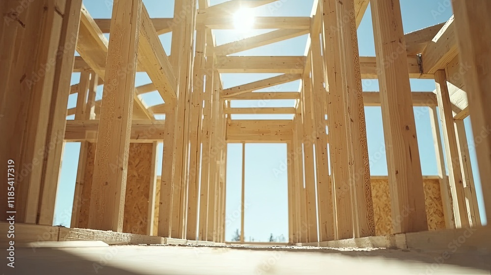 Obraz premium Wooden frame of a new house under construction