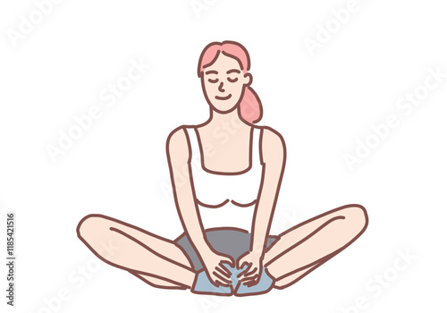 Woman practicing yoga in lotus pose. Vector illustration of meditation and exercise to strengthen body and mind. Hand drawn style vector design illustrations.