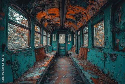 Abandoned railroad interior slung derelict forsaken outcast photo