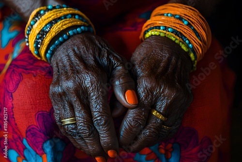 hand of old woman who has worked but show her etnic photo