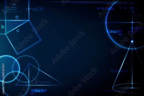 Blue mathematics background, geometric shape design photo