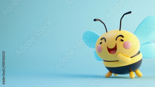 Adorable 3D Render of a Happy Bee on a Light Blue Background A Cute Cartoon Bee Character Design photo