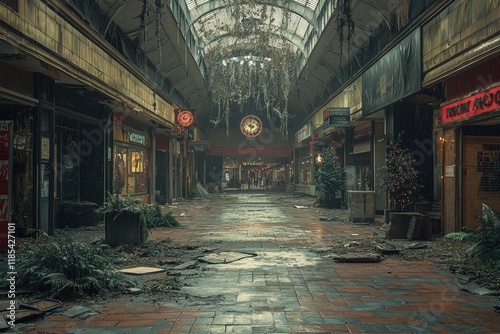 Abandoned shopping mall interior slung derelict forsaken outcast photo