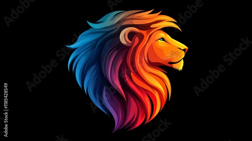 Colorful lion head profile on black background. photo