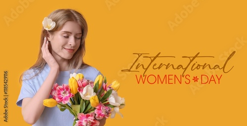 Pretty young girl with bouq...