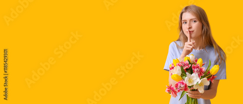 Pretty young woman with bou...