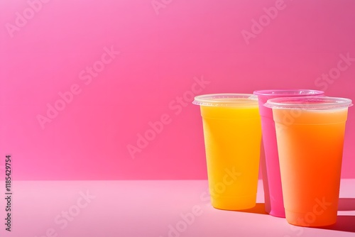 Mock up of orange, carrot and beetroot juice in a platic cup with copy space, healthy lifestyle and fun drink photography photo