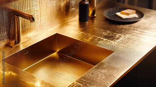 Contemporary gold metal finish for modern visuals. photo