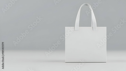 Obraz na płótnie Blank white paper shopping bag on grey studio background, ready for mockup design, e-commerce w salonie