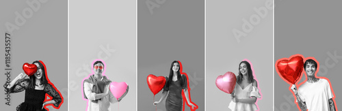 Set of people with heart-sh...