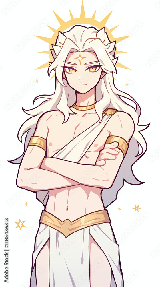 Radiant Deity Illustration - Mythical Figure with Golden Accents Radiant Deity Illustration - Mythical Figure with Golden Accents