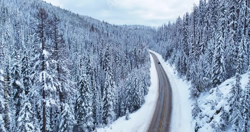 Aerial Drone Footage Lolo Pass Winter Wonderland