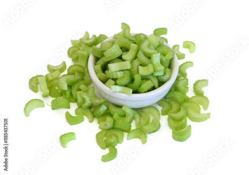 Chopped celery isolated on white