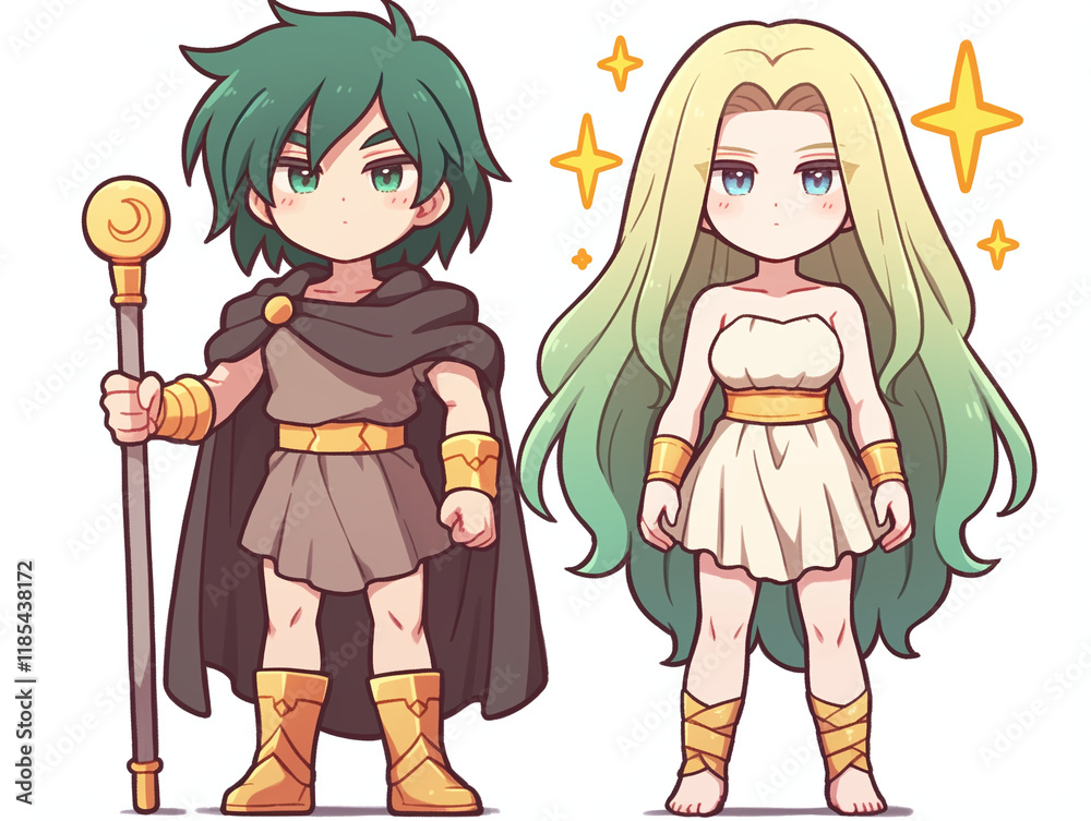 Two Adorable Fantasy Characters in Classic Style Two Adorable Fantasy Characters in Classic Style