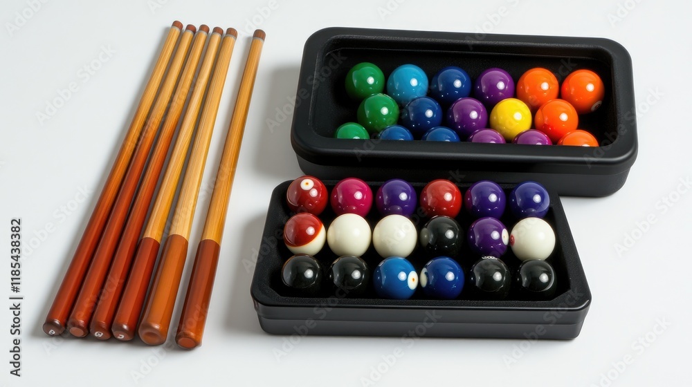 A snooker ball triangle holder placed neatly beside a rack of cues. A snooker ball triangle holder placed neatly beside a rack of cues.