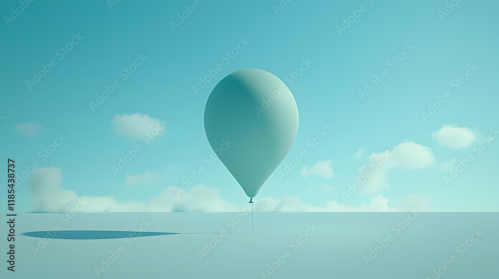 Fototapeta premium Pastel Balloon Floating Above a Cloud-Filled Sky.