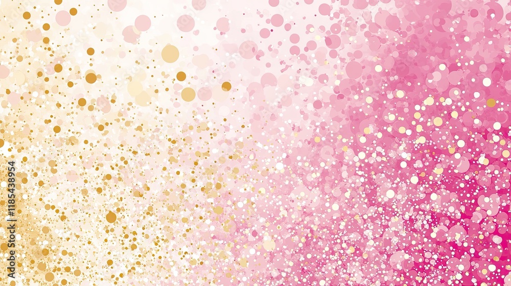 Fototapeta premium A digital greeting card with sparkling particles in the background, fading from gold to pink, offering space for a message in the middle.