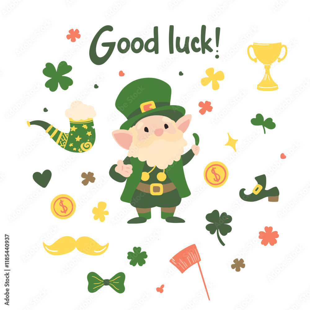 St. Patrick's Day set of elements. Vector illustration of set of elements in green color. St. Patrick's Day set of elements. Vector illustration of set of elements in green color.