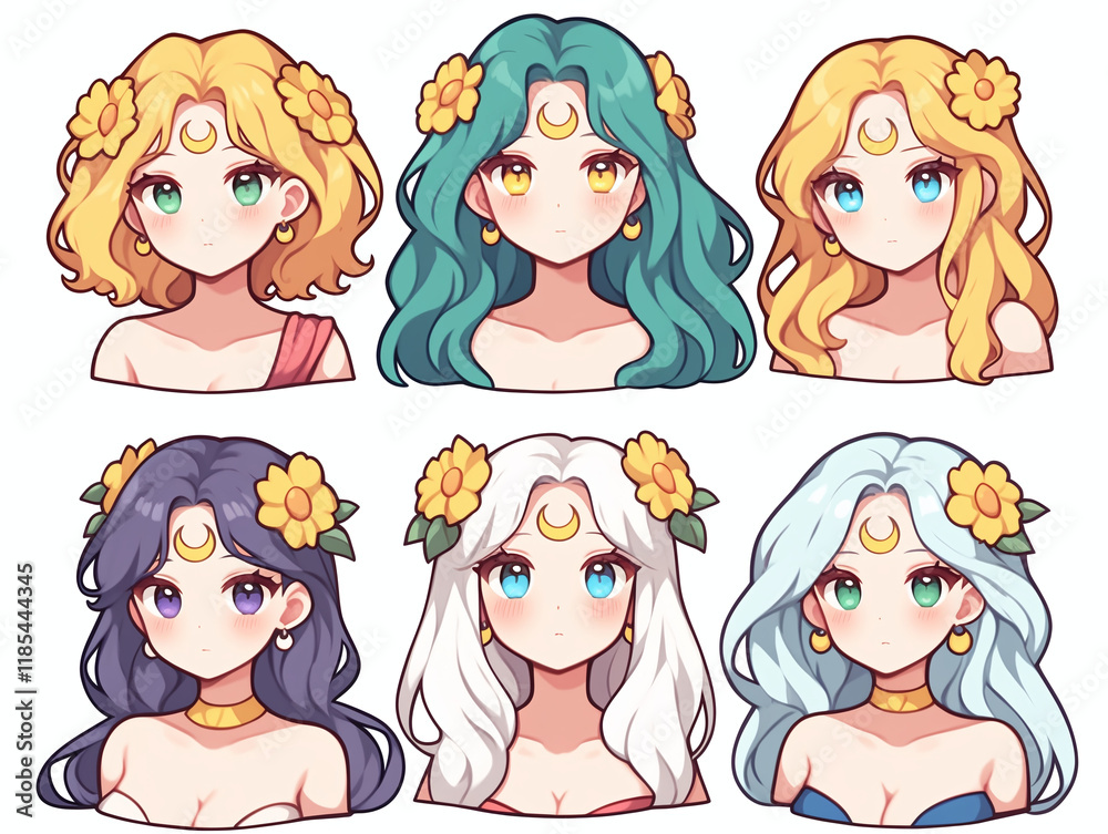 Charming Anime Girls with Floral Headpieces Charming Anime Girls with Floral Headpieces