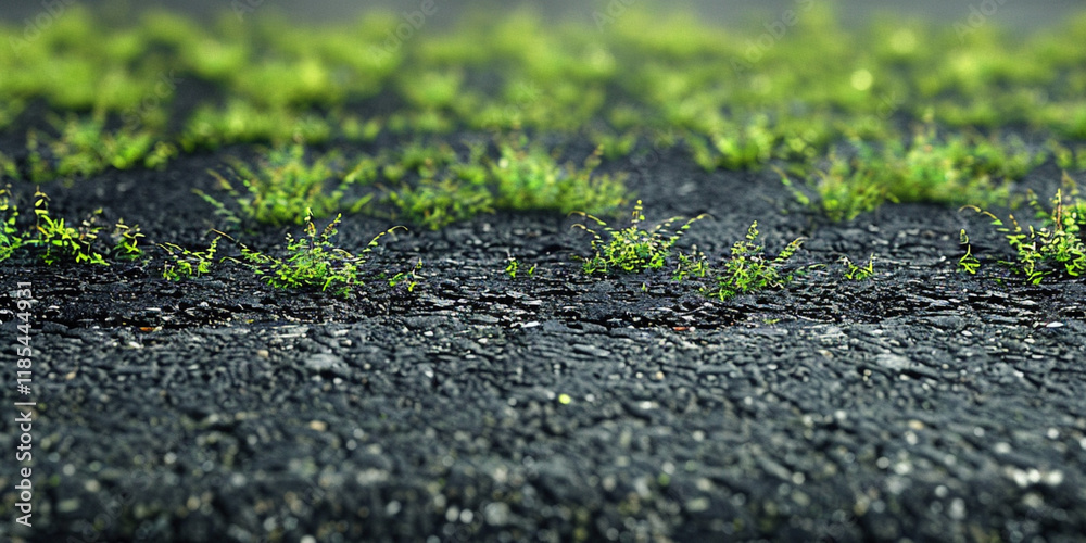 Close-up of grass sprouting through asphalt highlighting nature's resilience Close-up of grass sprouting through asphalt highlighting nature's resilience