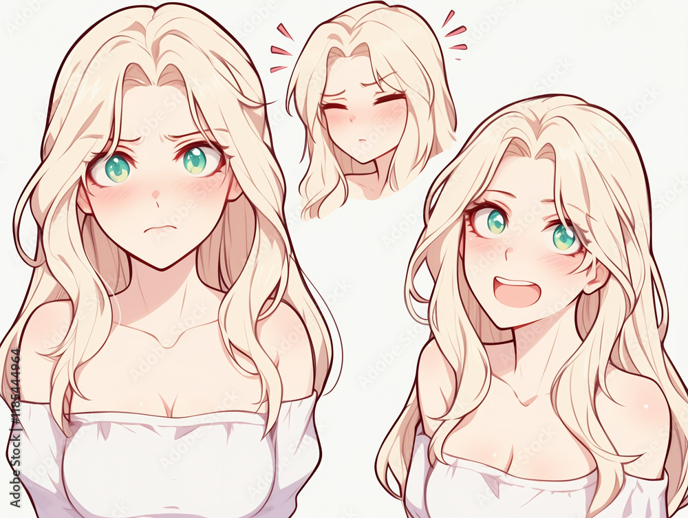 Blonde Anime Girl Expressions: Happy and Sad Blonde Anime Girl Expressions: Happy and Sad