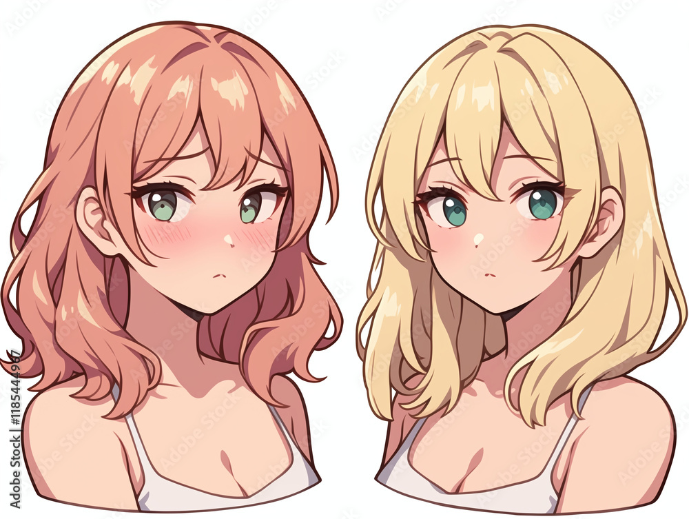Two Anime Girls with Different Hair Colors Two Anime Girls with Different Hair Colors