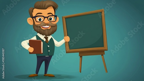 Smiling Professor with Blackboard and Book Ready to Teach photo