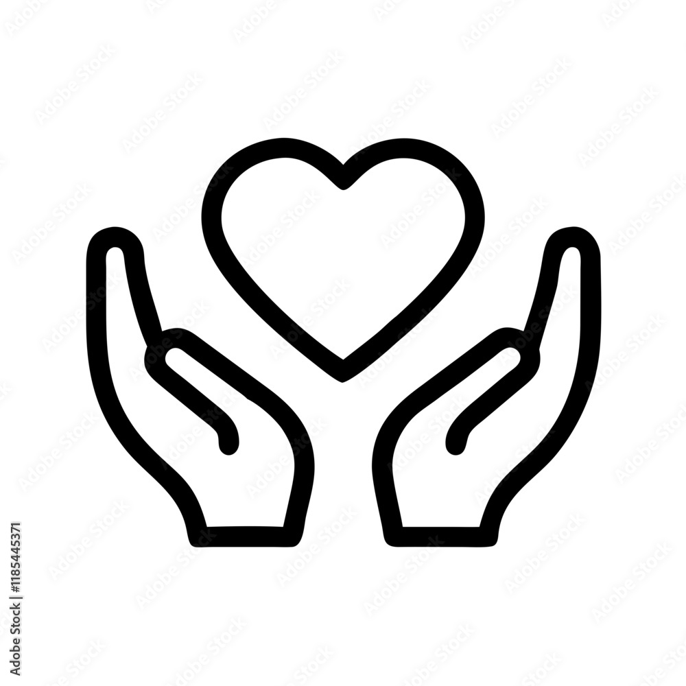 Heart in hand icons set Heart in hand icons set